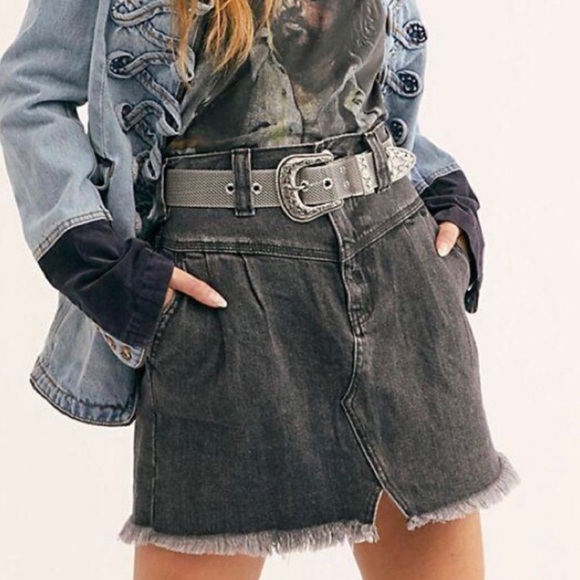 Free People Sidecar Mini Denim Skirt Sanded Black Size 27 New With Tags - Picture 1 of 10